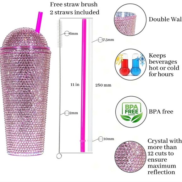 Adorable Handmade Blinged Out Rhinestone Embellished 22oz Tumbler with Domed Lid - Picture 4 of 4